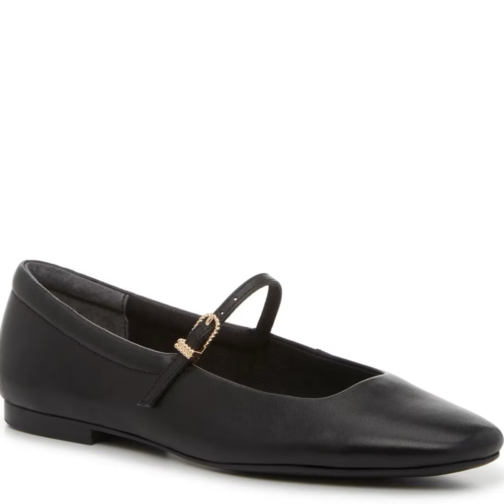Dolce Vita Black Leather Flats with Gold Buckle